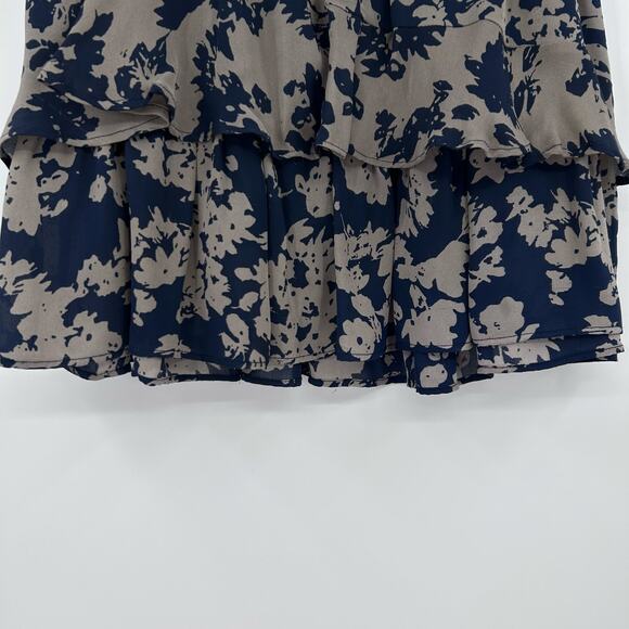 Ramy Brook Darla Navy Taupe Floral Tiered Ruffle Silk Mini Skirt Womens Size Med - Picture 5 of 11